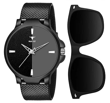 RUSTET Analogue Black Dial Mens Watch & Wayfarer Sunglasses Combo for Men |Gift Combo Set for Men & Boys (CM-103SN)