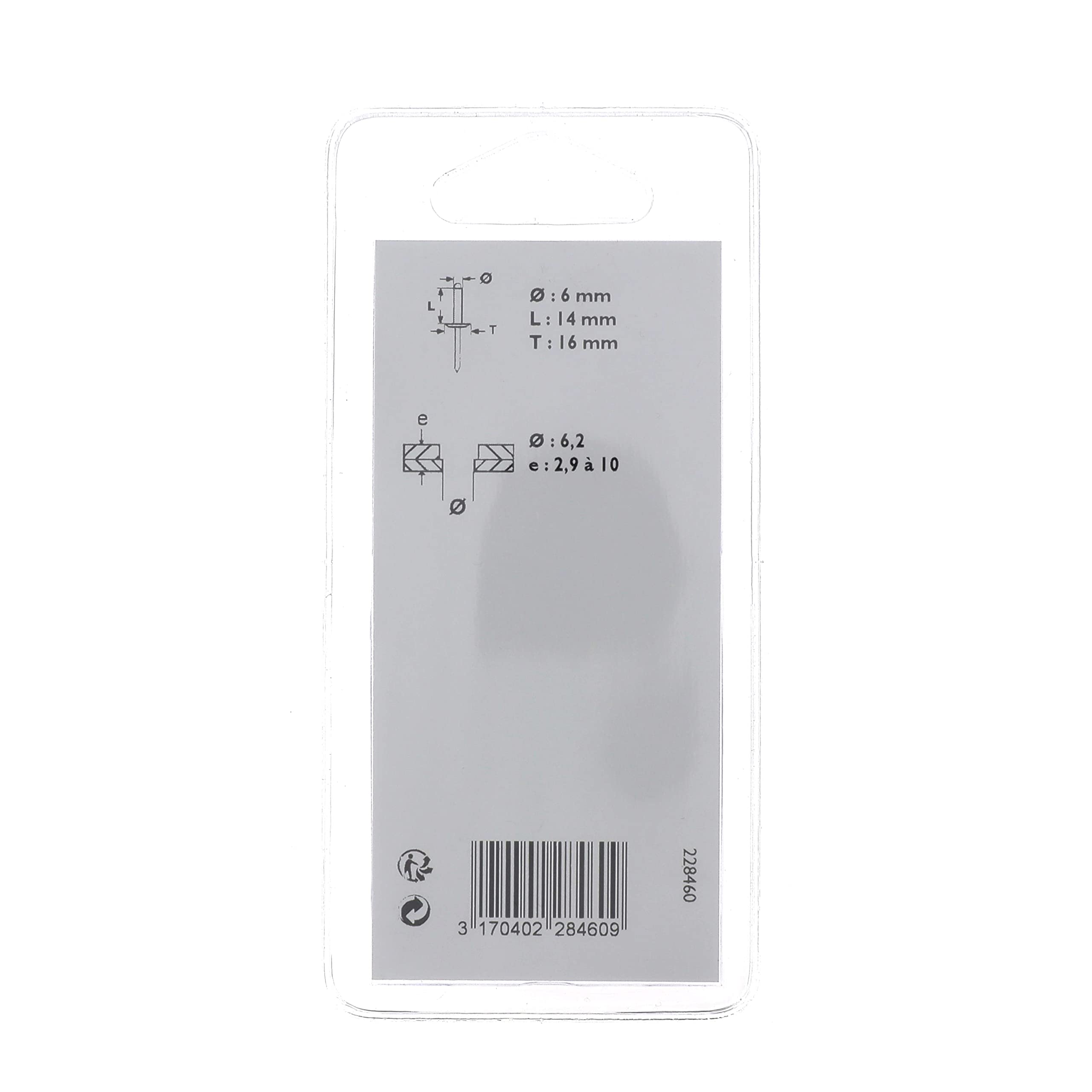 Rivet Tête Large Aluminium / Tige Acier 6 Mm X 14 Mm - Sachet 20 Pièces - Compatible Dacia, Fiat, Ford, Renault, Etc.