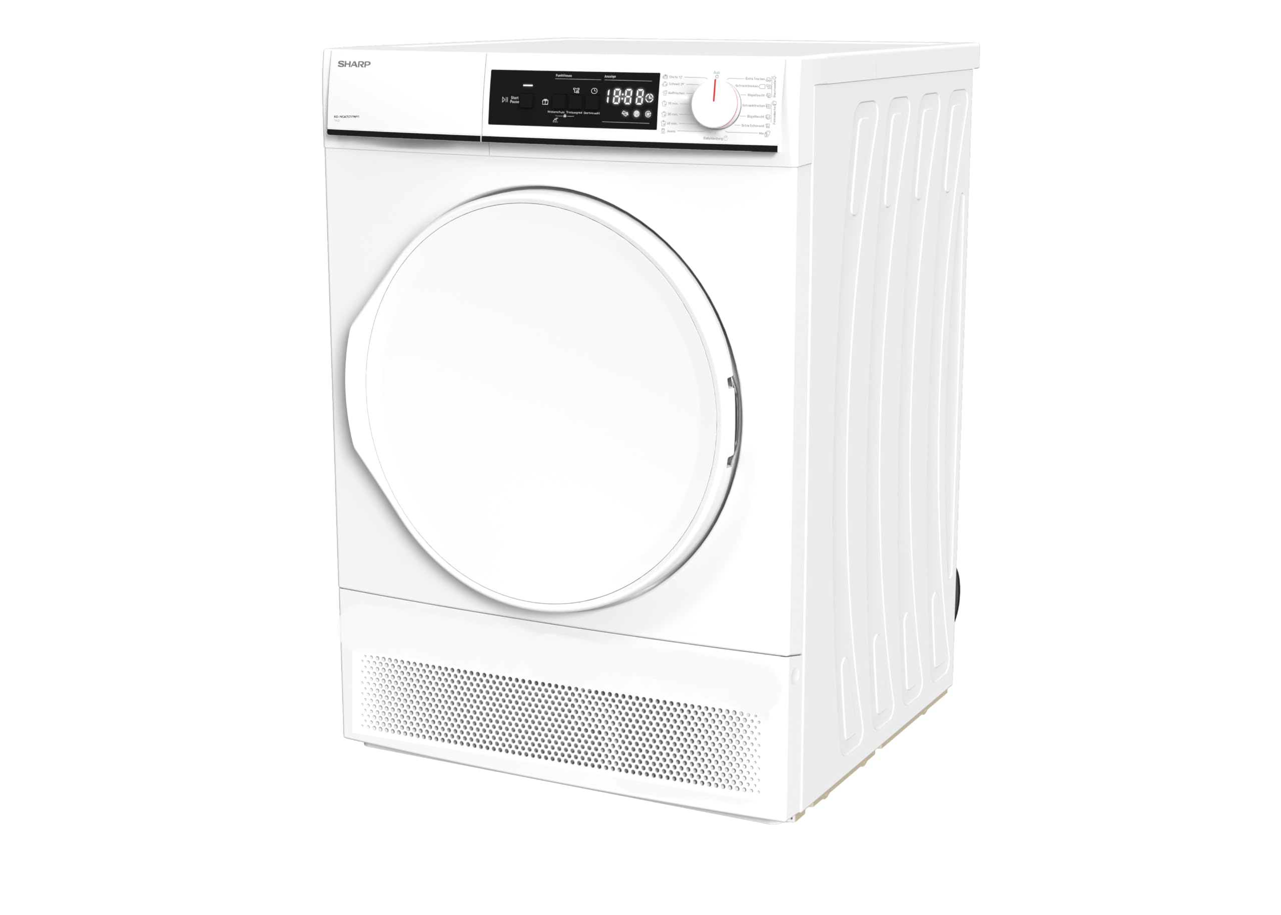 Sharp KD-NCA7S7PW91-DE Wäschetrockner, G, 7 kg, 15 Programme inkl. 12 Min. Kurzprogramm, Schontrommel mit LED-Beleuchtung, Weiß