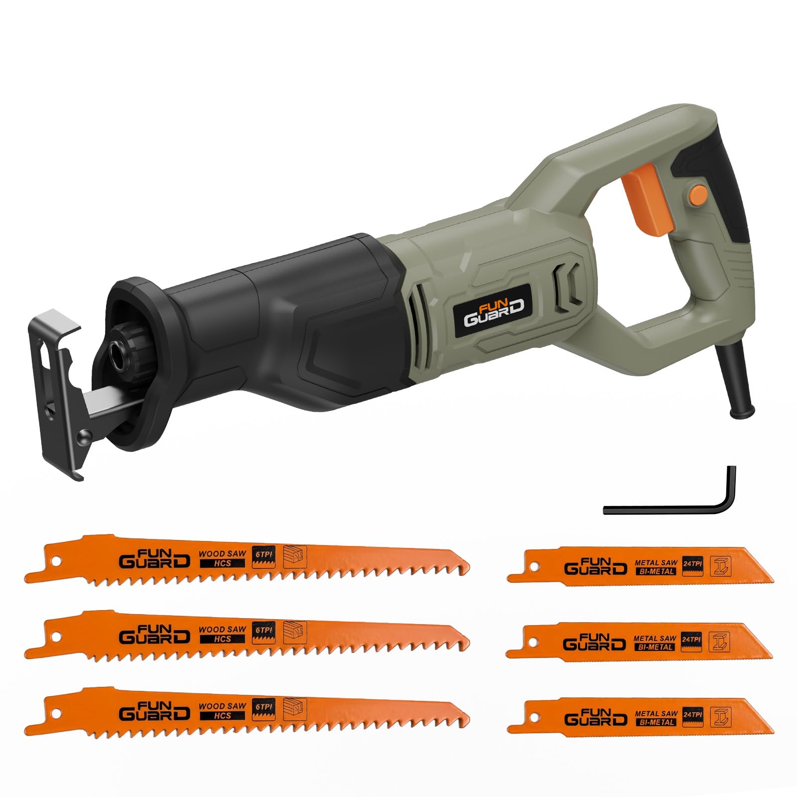 710W Scie Sabre, 2800 SPM Vitesse Variable, Changement de Lame Sans Outil, Longueur de Course de 20 mm, 6 Lames pour le Bois, Le Métal Tendre et la Coupe de Tuyaux en PVC