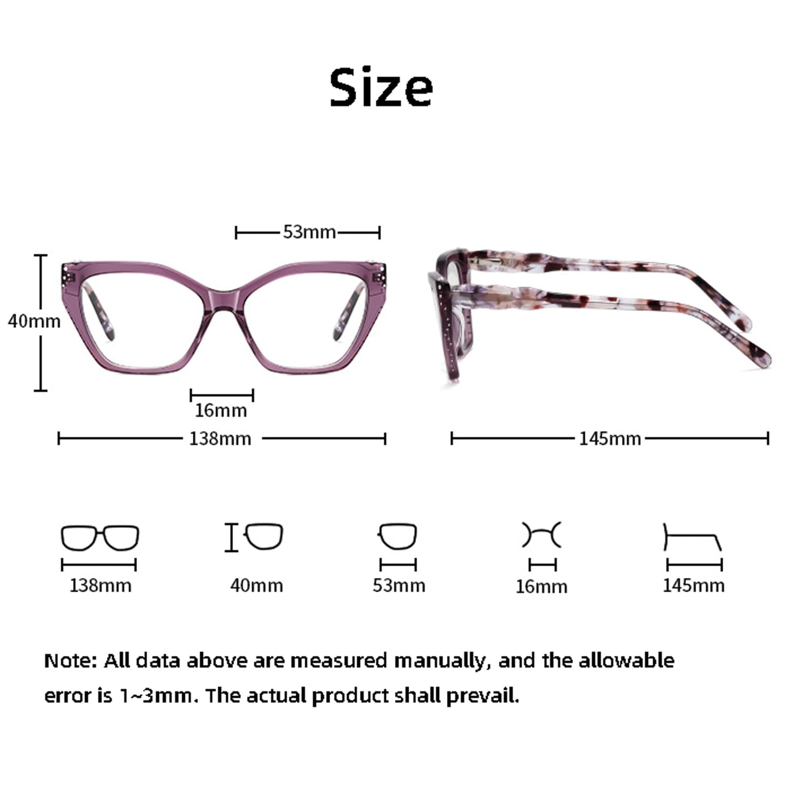 Montature for Occhiali Occhiali da Vista con Luce Blu | Occhiali da lettura in acetato Aste intrecciate Comfort Naselli Moda poligonale(C2 Leopard)