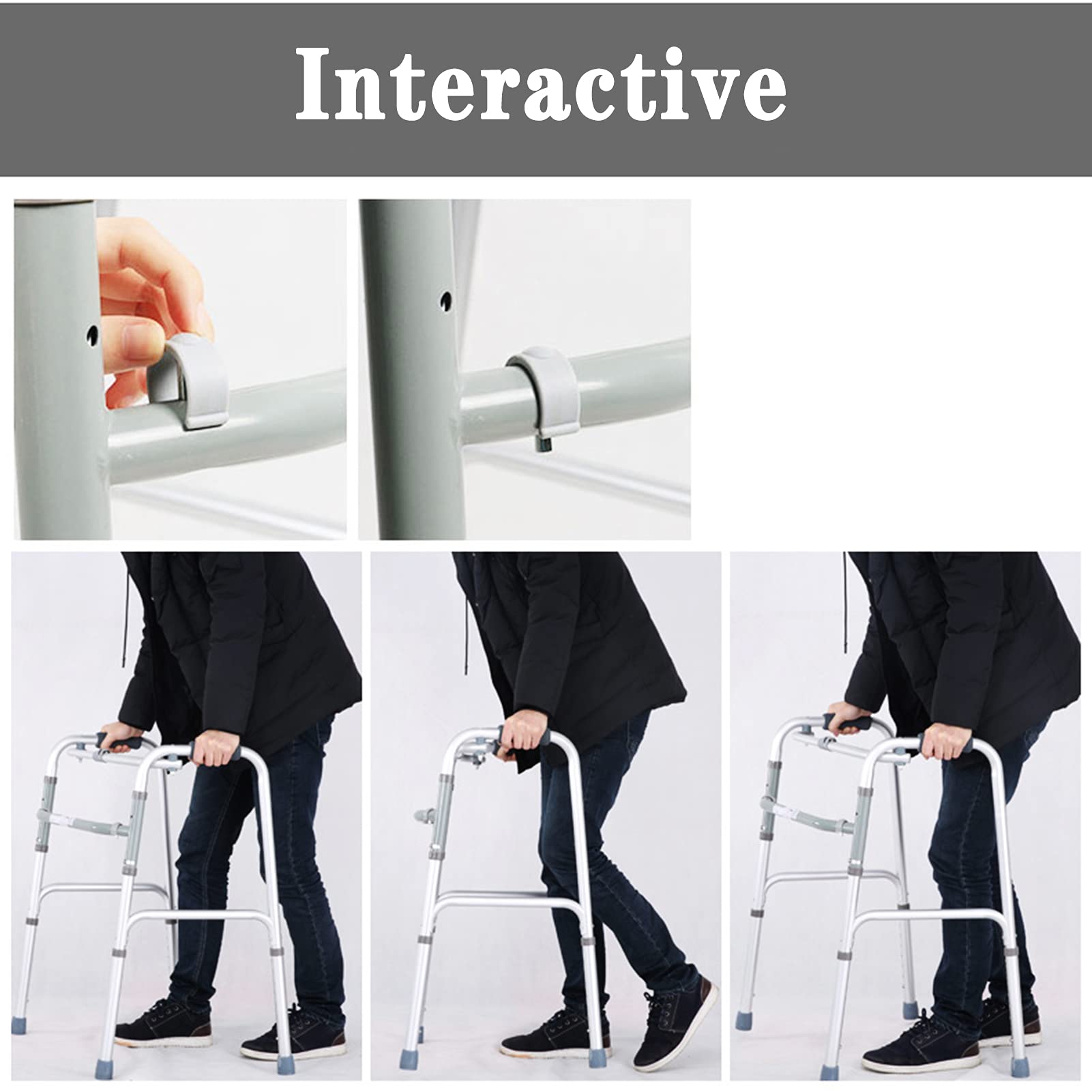 Andador sin Ruedas Andador Ligero y Plegable de Aluminio para Personas Mayores Altura Ajustable para Adultos y
