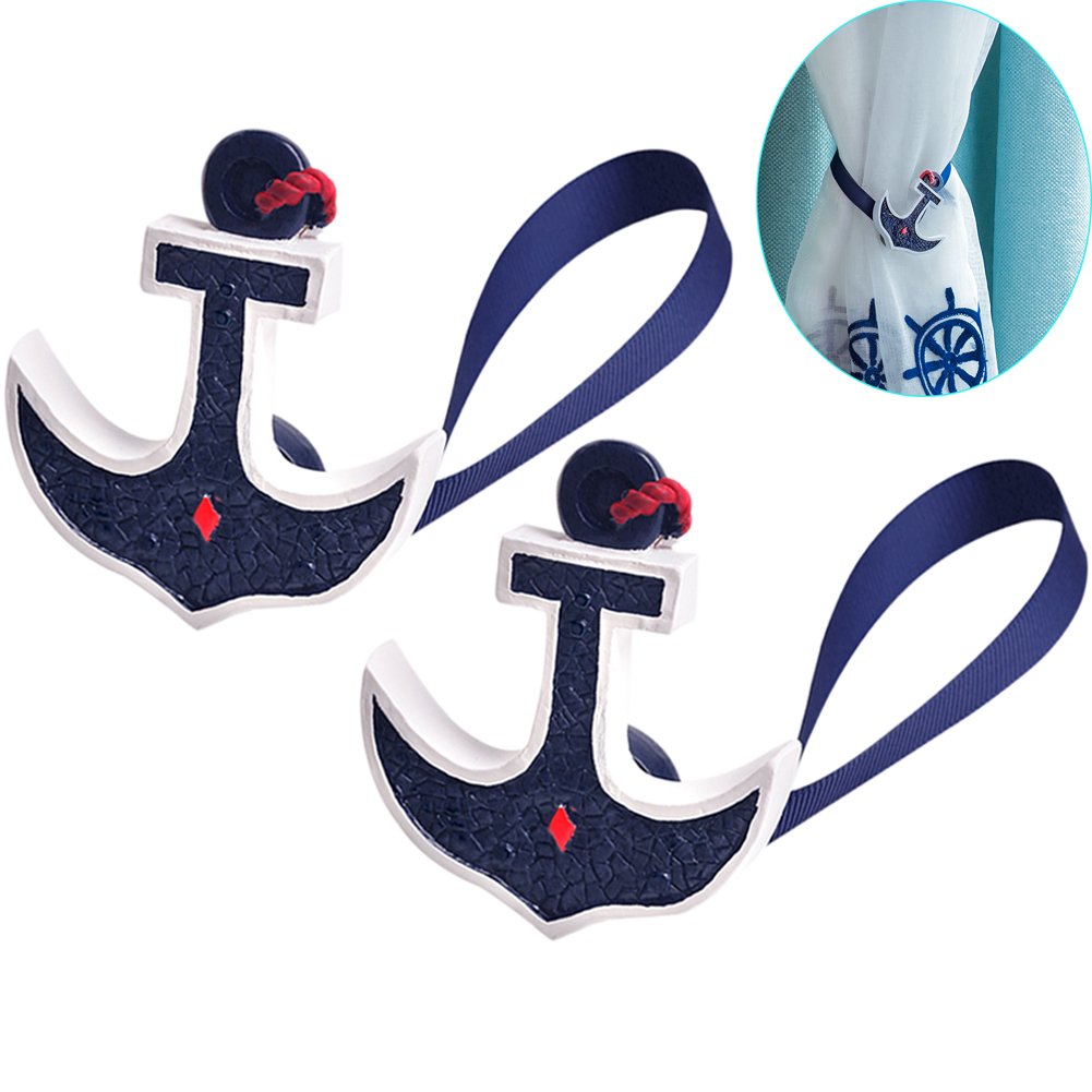 TINTON LIFE 1 Pair Mediterranean Style Decorative Magnetic Curtain Rope Tieback Holder(Navy Anchor)
