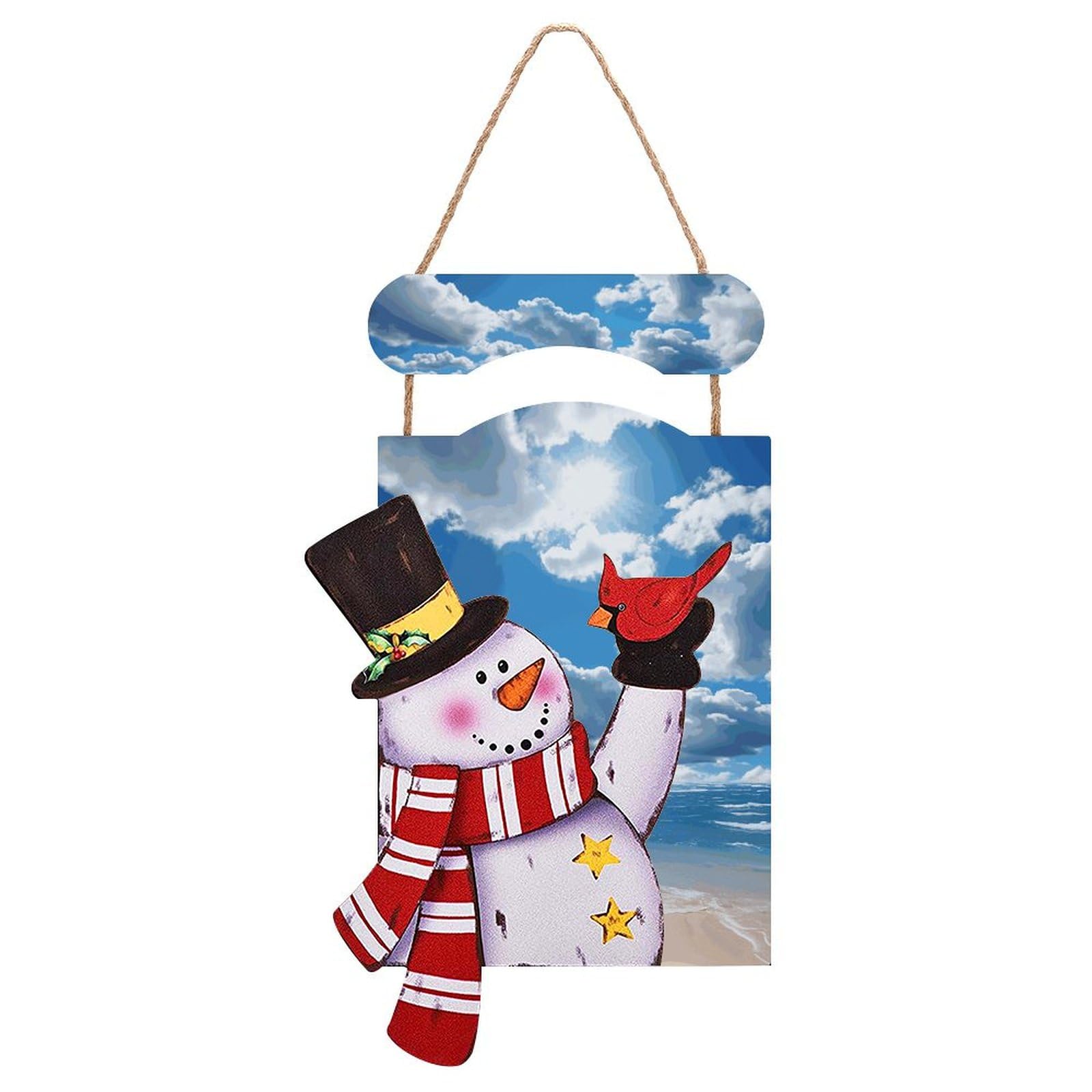 Décoration d'arbre de Noël bonhomme de neige en bois pour porte et mur