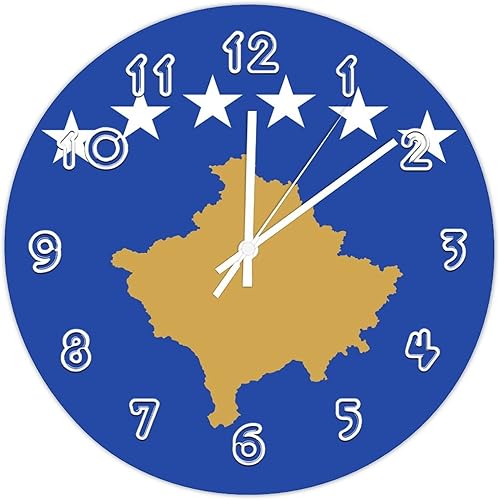 Kosovo - Reloj de pared redondo con bandera de Kosovo, silencioso, sin tictac, para cocina, dormitorio, oficina, decoración interior del hogar