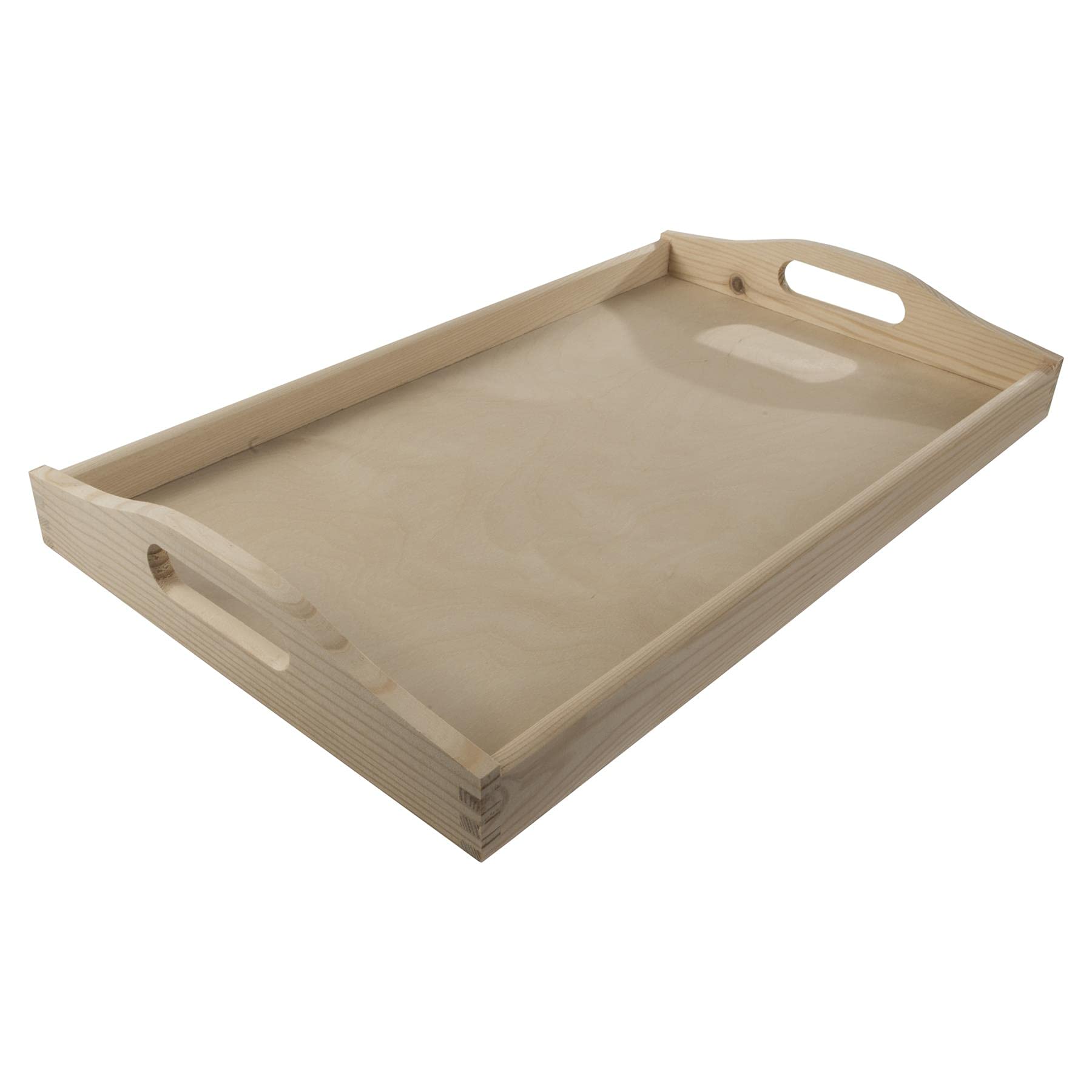 Woodeedoo Large Wooden Serving Tray With Curved Handles In Unfinished Pine For Breakfast Meals Or Display Use 50 X 30 X 6.5 Cm from B&Q
