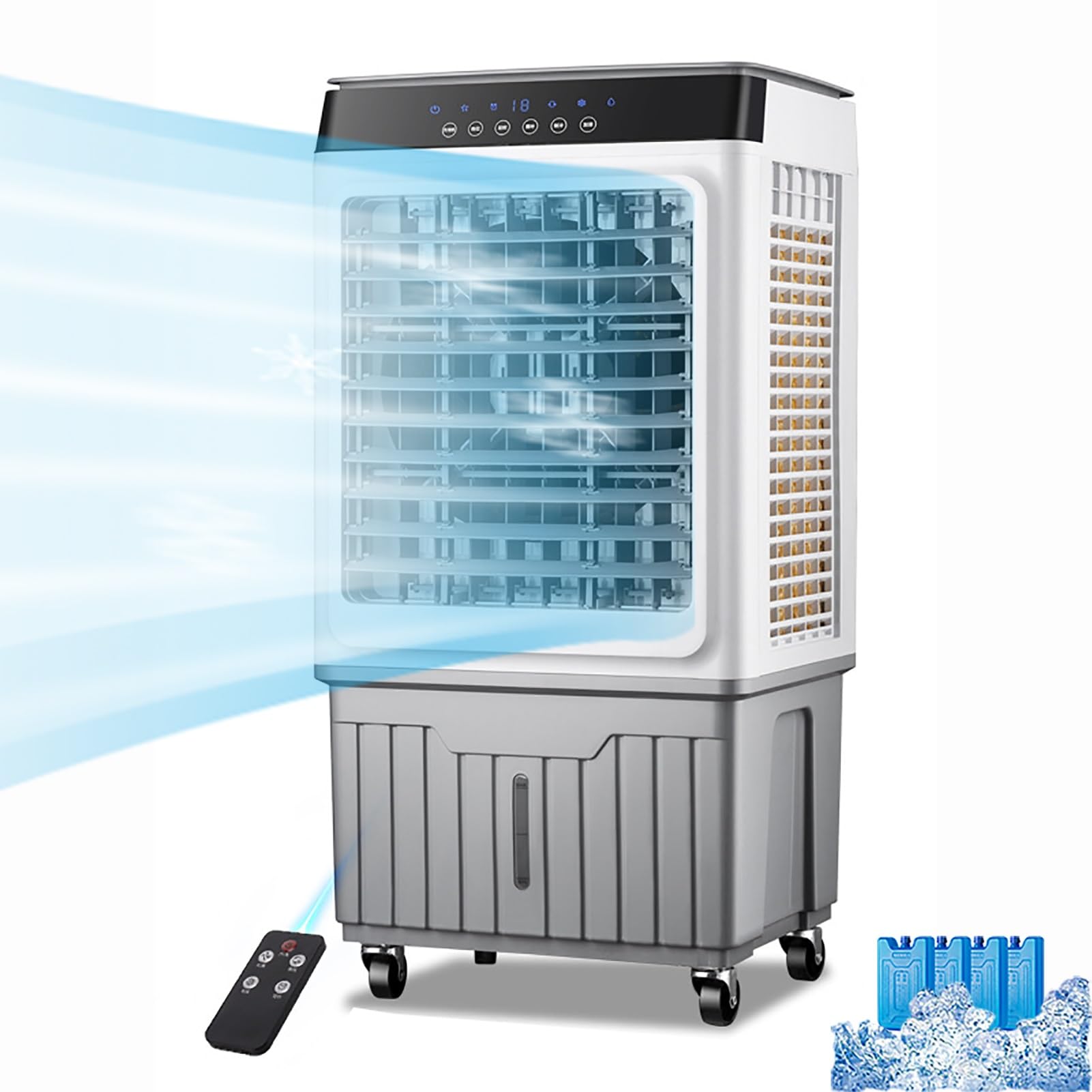 TIANQIHAO Portable Evaporative Air Cooler Fan For Home And Commercial Use - Cold Air Fan With Ice For Cooling, Energy Efficient,Gray-remote Control-95cm