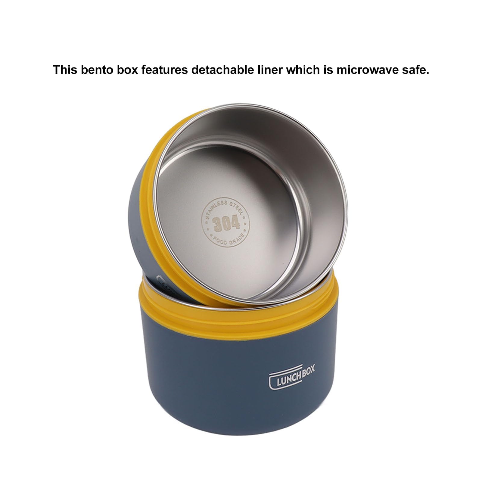 4 Pezzi Cibo Thermo, Contenitore Termico per Alimenti Caldi Contenitori per il Pranzo Isolato Sigillati in Acciaio Inox Rotonda con Maniglia, Borsa, per Cibi Caldi e Freddi (Microonde-Blu Mare)