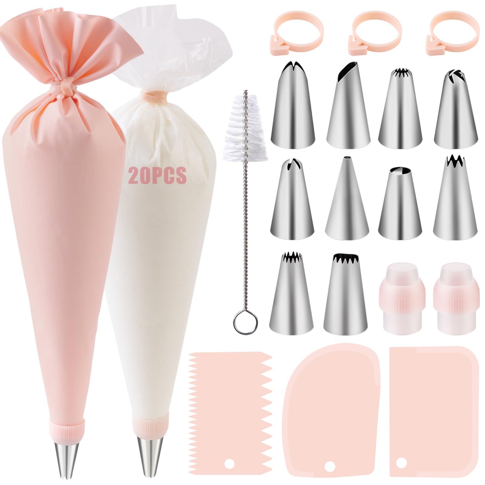 Spritzbeutel mit Tüllen 40 Stück, Nifogo Spritztüllen Set, Torten Zubehör mit Spritztüllen Edelstahl, Silikon Spritzbeutel für Cupcakes, Torten Dekorieren, Kuchen