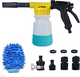 AQTZGOS Snow Foam Gun Foam Gun, Pressure Washer Car Wash Snow Foam Gun Adjustable Pressure Washer, Car Cleaning Attached to Garden Hose Snow Foam Gun (with Car Wash Gloves, Quick Coupler) (Yellow)