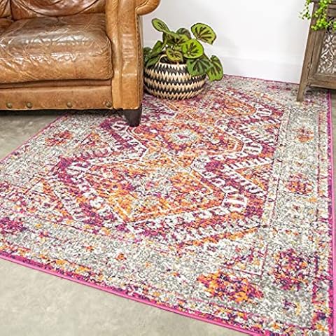 Aztec Tribal Trellis Pink Living Room Rug Cover