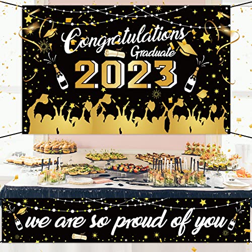 Graduation Party Decorations Class Of 2023-2 Pack Graduation Banner 2023, Large Fabric Graduation Backdrop 2023, Congrats Grad Banner For Indoor & Outdoor Graduation Party Supplies, Graduation Decor #TOP3
