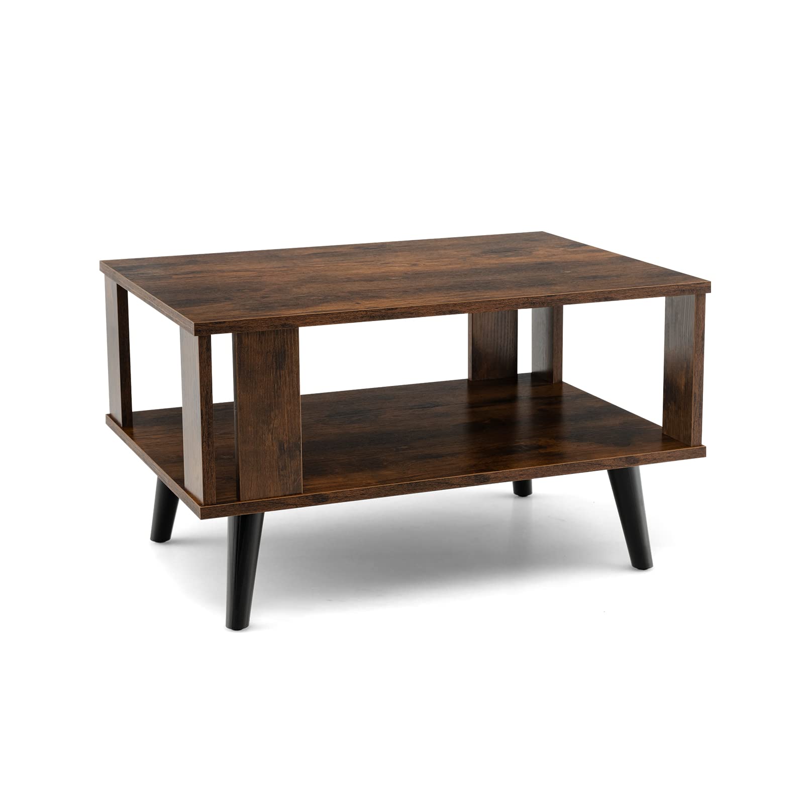 LIFEZEAL Tavolino da Salotto, Basso a 2 Ripiani, Tavolino da Caffè, da Divano, Scomparto Aperto, in Legno, Montaggio Semplice, Moderno, per Soggiorno, Max 70 kg, 70x50x41 cm, Marrone