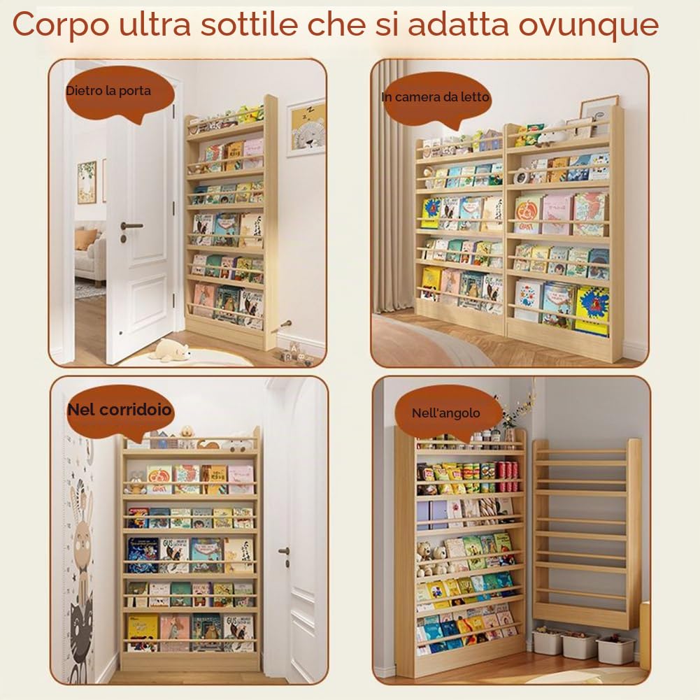 Organizzatore per Libreria in Legno Massiccio Stretto per Camera da Letto, Soggiorno, Ufficio Domestico, Mensola da 10 cm Dietro Porta, Scaffale da Appendere e Ripiano di Stoccaggio