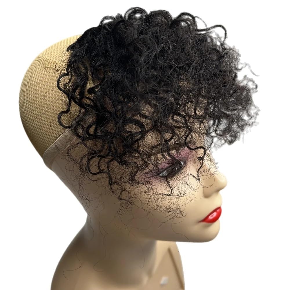 grzywka Krótkie kręcone grzywki ludzkie grzywki dla czarnych kobiet klipsy w brazylijskich doczepach Stylizacja(Natural Black)
