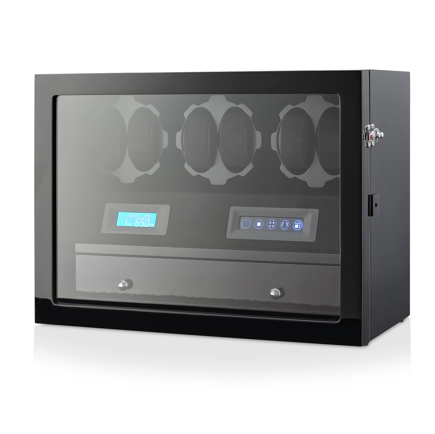 Leader WATCH WINDERSAutomatic Watch Winder with 6 Storage Slots, LED Light and Automatic Motor-Stop Option (Black + Black)