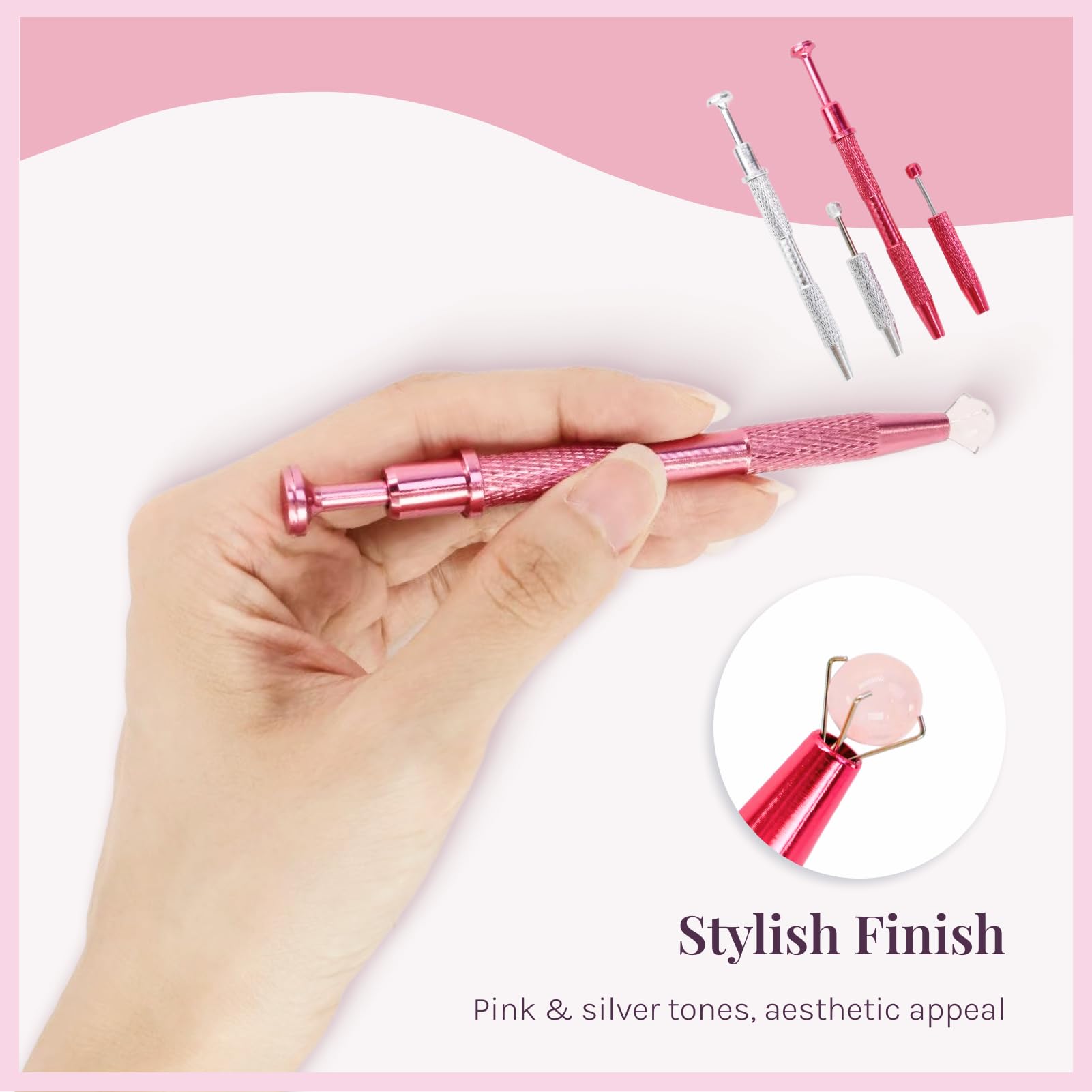 Pinze per Sfera Piercing, Strumento Gioielliere, Versioni Lunga e Corta, Rosa e Argento, 4 Pezzi