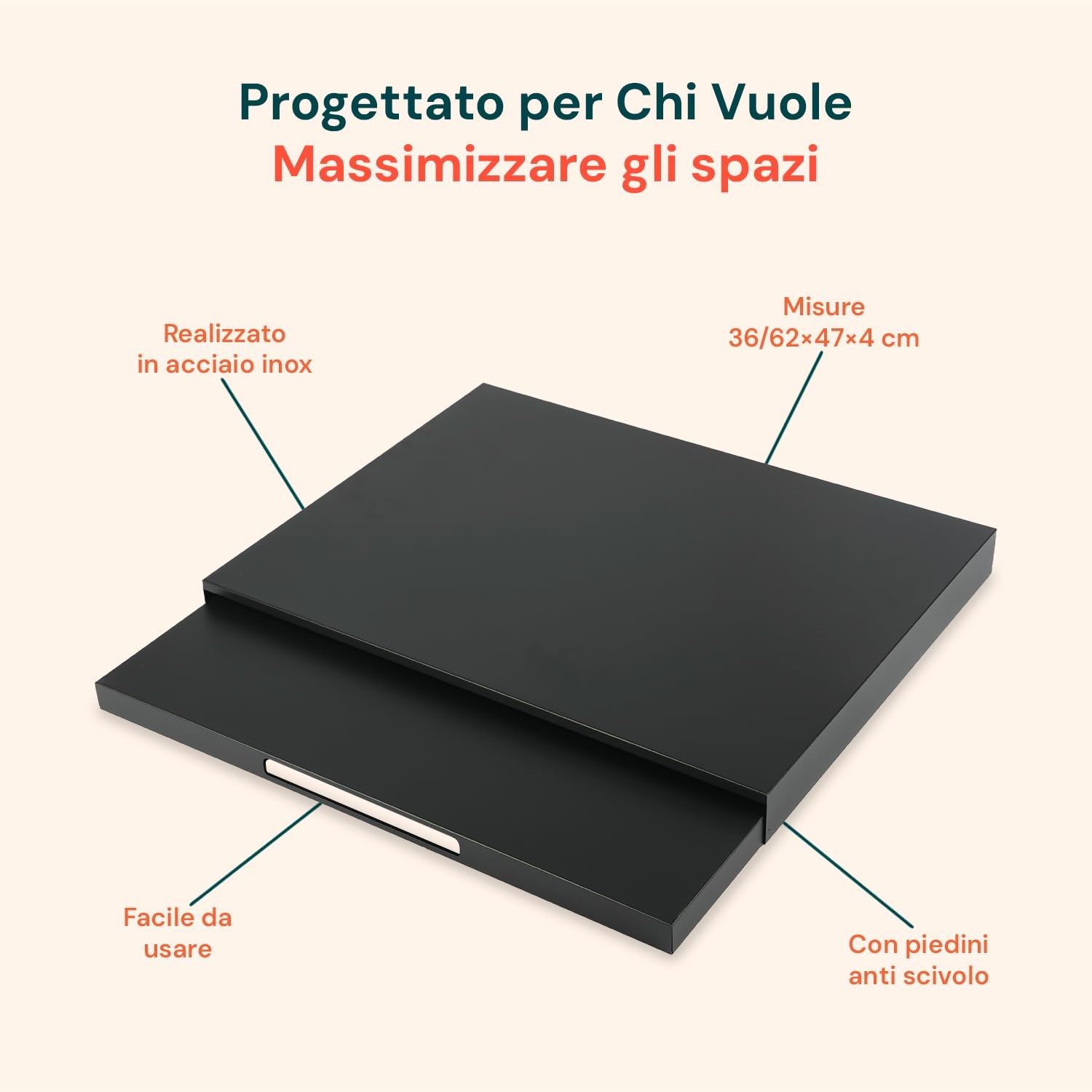 Avilia Supporto Microonde Estensibile (39-62 cm) con Ripiano Estraibile - Scaffale Cucina Salvaspazio in Metallo - Organizzatore Piano di Lavoro per Forno e Tostapane - Ganci e Gommini Antiscivolo