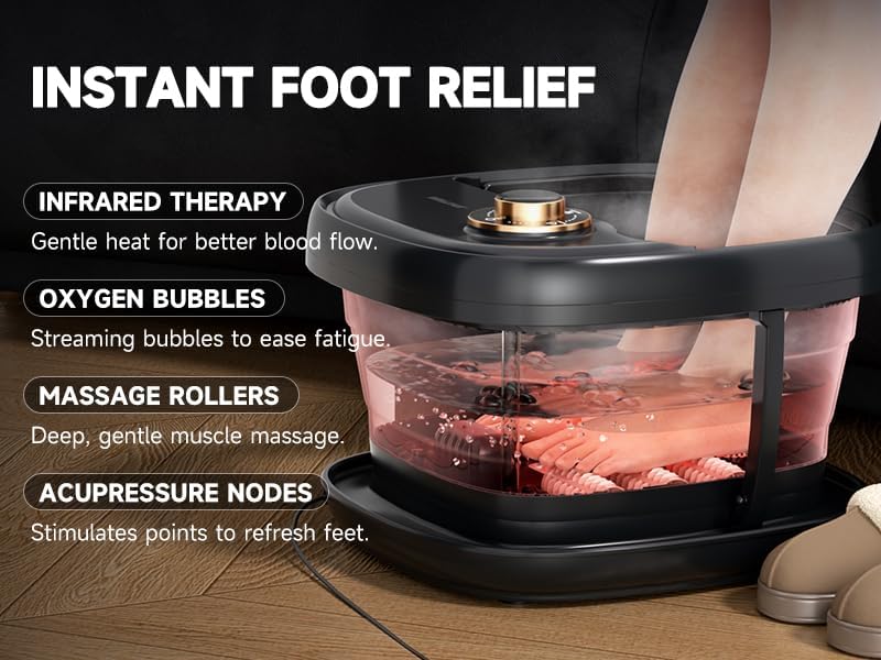 Deluxe Foot Bath Massage Spa with Temperature Control, Electric Heated Foot Soaking Tub for Professional Pedicure Foot Spa Massager with Bubbles, Remote Control and Shiatsu Rollers Black - Image 7