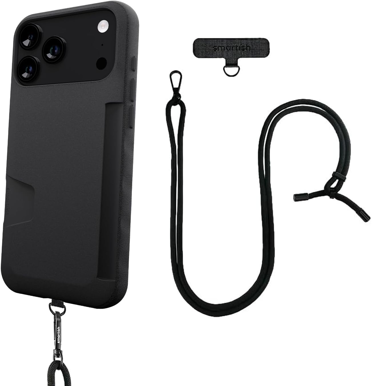 Smartish® iPhone 17 Pro Wallet Case + Crossbody Lanyard Strap - [Slim + Protective] Phone Case Credit Card Holder + Detachable Shoulder Neck Strap for Apple iPhone 17 Pro Max - Black Tie Affair