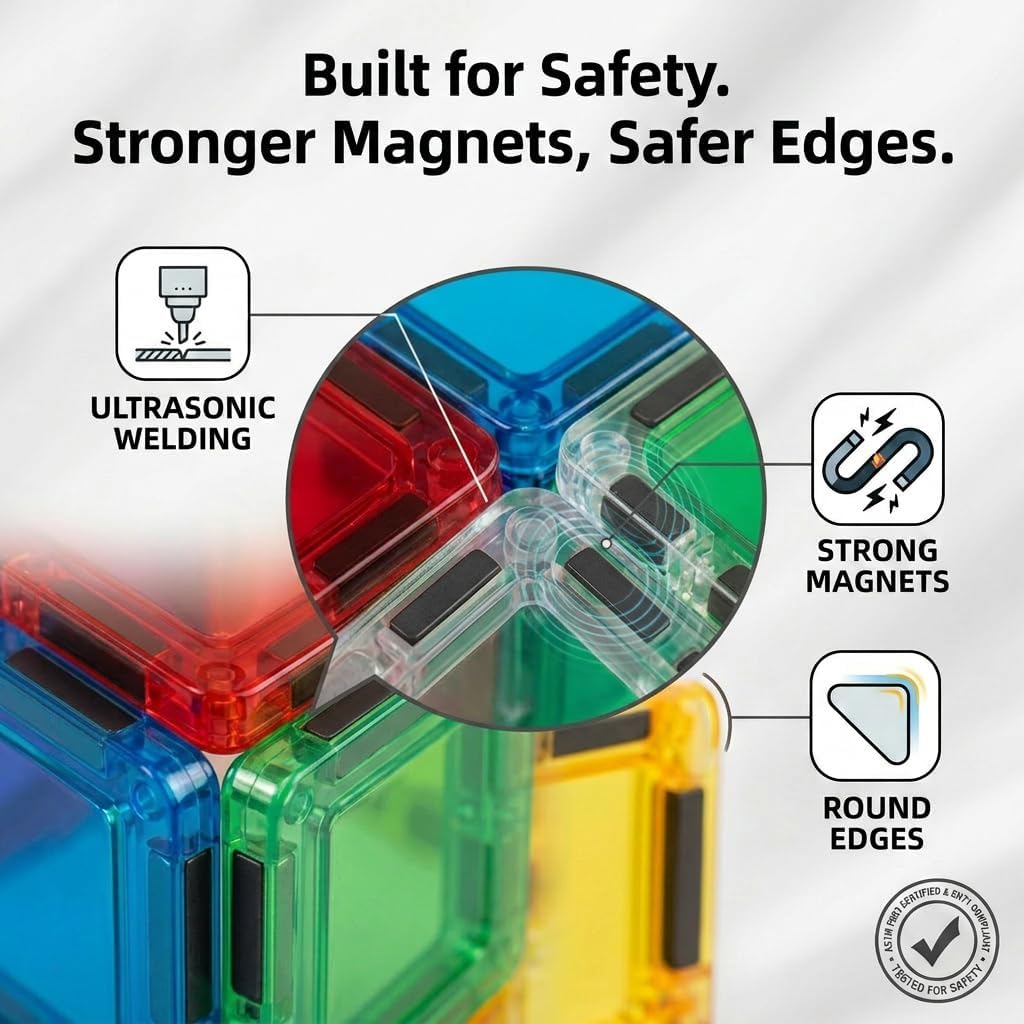 Mini Magnetic Tiles for Kids, Travel Friendly Magnetic Building Blocks for Toddlers, Portable STEM Educational Toys, Small Magnet Tiles Construction Set,Montessori Sensory Toys Gift Set-36Pcs