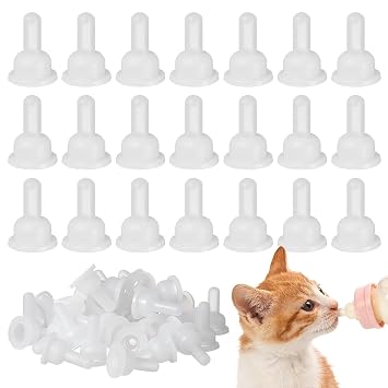 Homoyoyo 40-Pack Replacement Bottle Nipples Cat - Silicone Pet Nursing Nipples Nurser Silicone Replacement Pacifiers for Kitten and Puppy Small Animals, Bunny Feeding Bottle White 0.98X0.63 Inch
