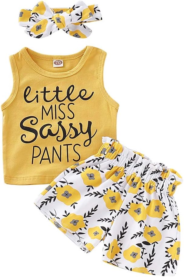 PigMaMa 3 Pcs Infant Baby Girl Clothes Sets Sleeveless Tank Tops Flower Pant Headband Outfits Toddler Clothes