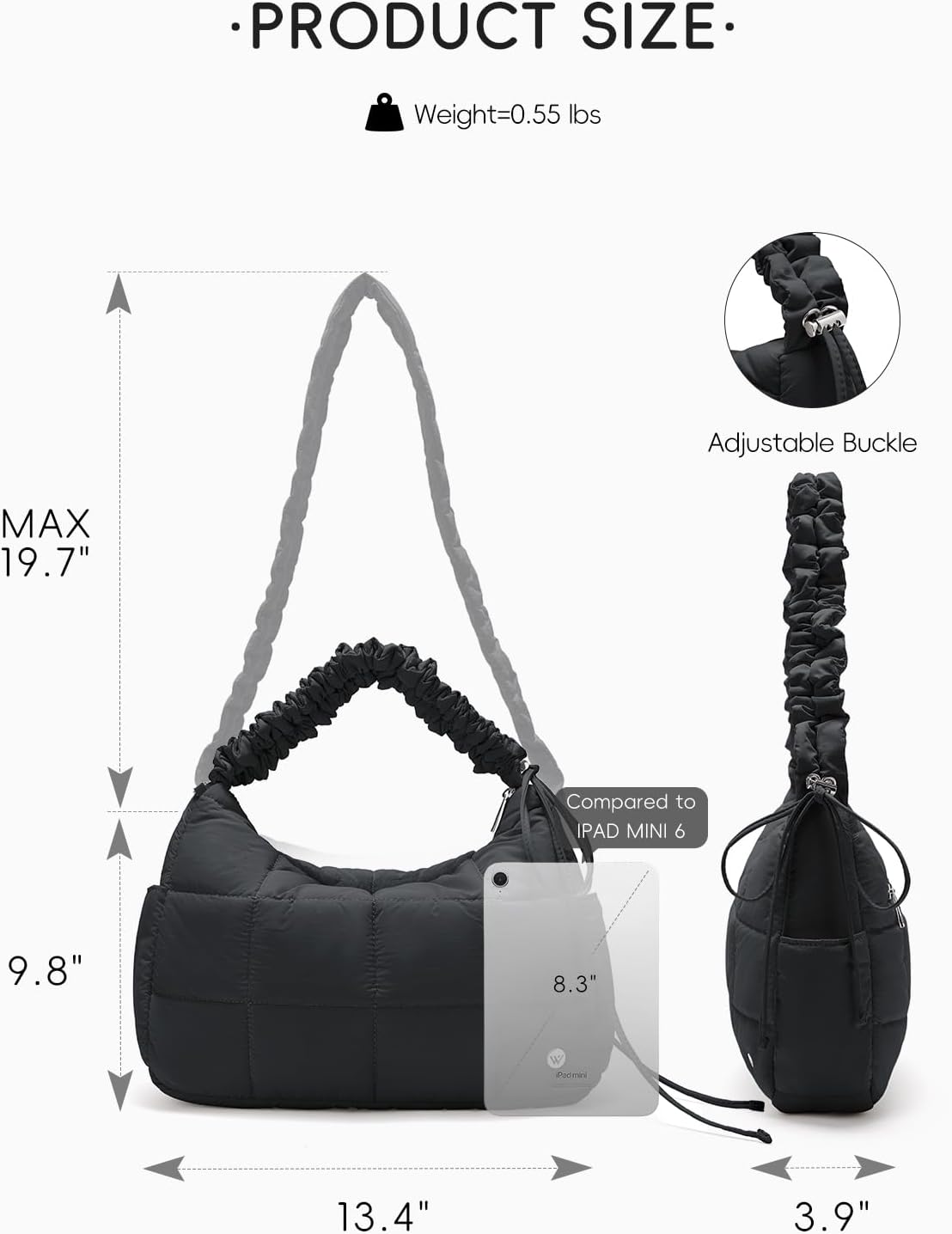 WESTBRONCO Medium Puffer Crossbody Bags for Women Nylon Shoulder Bag Quilted Hobo Bag Women's Handbags with Adjustable Strap - Image 2