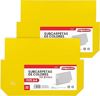 Quijote Paper World 24 Subcarpetas Cartulina 240gr/m2 colores básicos con bolsillo tamaño A4, 32 x 23,5 x 3 cm, para oficina, escolar, guardar archivos, almacenaje - AMARILLO
