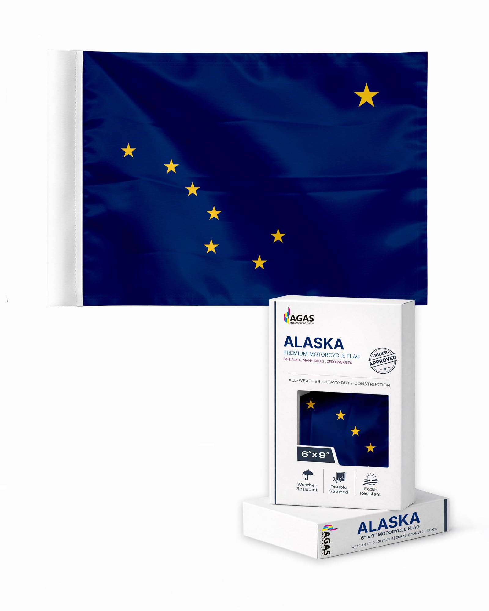 AGAS Alaska State Motorcycle Flag 6x9 inch - Double-Layered Printed 2-Ply Durable Knitted Polyester - 0.75 inch Sleeve- Fits on 3/8" Mount Pole