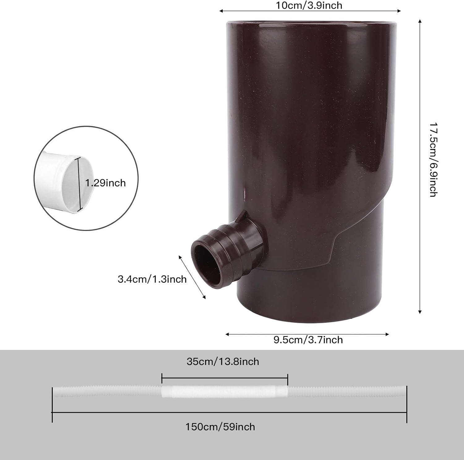 Jiawu Rain Diverter, Rainwater Collection System Fits for 10cm Downspout Diverter Colander, Rain Diverter Kit with Hose, Round Rainwater Diverter for Irrigation (Brown)