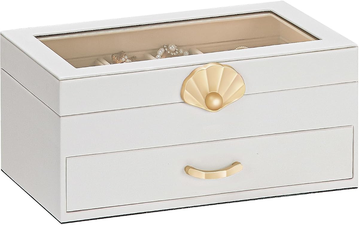 Joyero Enthralite con 1 cajón: Organizador de exhibición de joyas para pendientes, collares, regalo para niñas y mujeres | Blanco