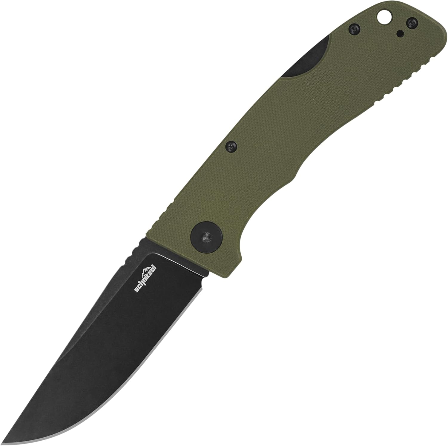 SCHNITZEL KVAR - Outdoor Pocket Knife - Swedish Steel - G-10 Handle Scales - Bushcraft, Folding, EDC-Knife, Adults (Green, Blackwashed)