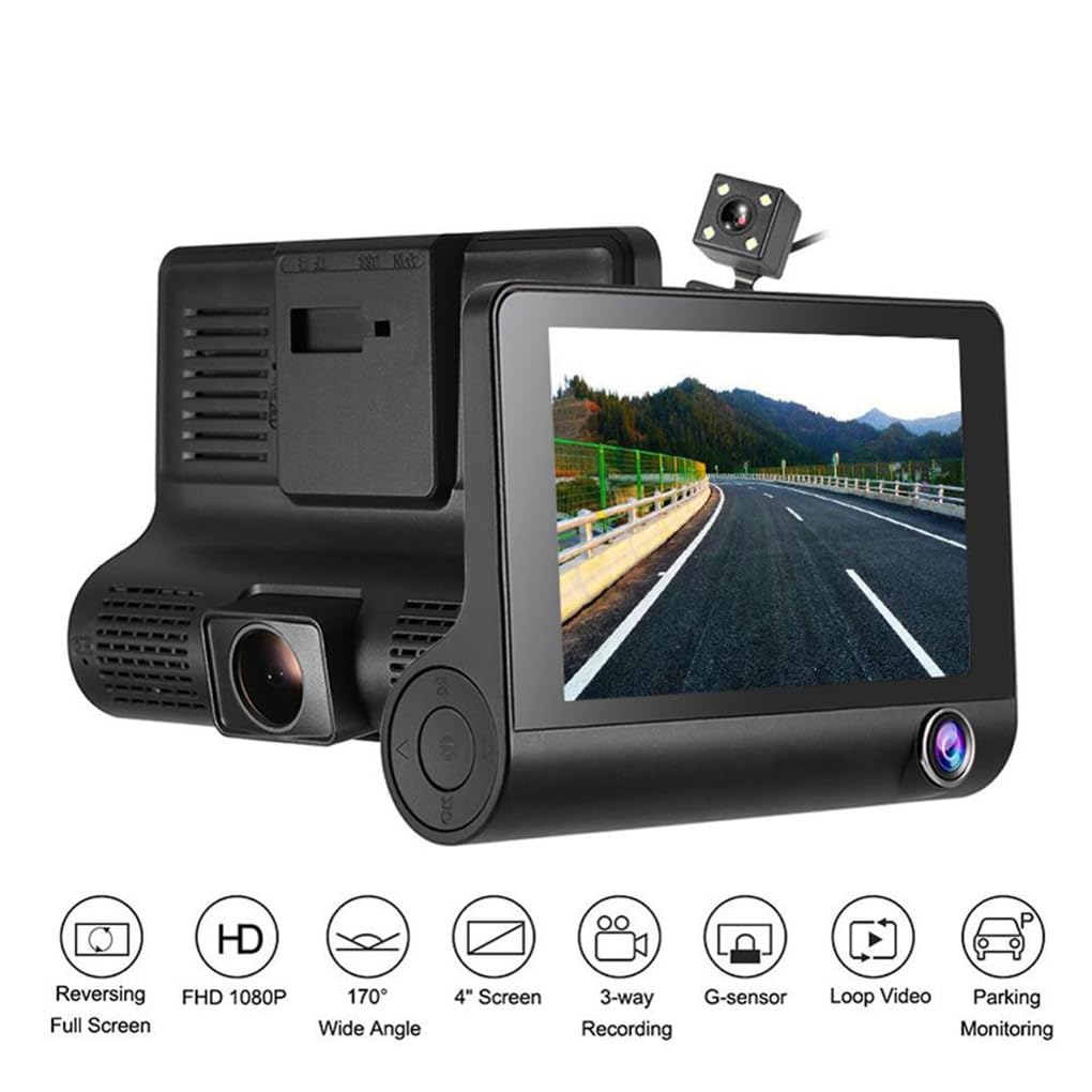 Telecamera da cruscotto HD con doppia registrazione, telecamera anteriore più interna con luci LED, da cruscotto ABS anteriore e posteriore, Tre record+wifi