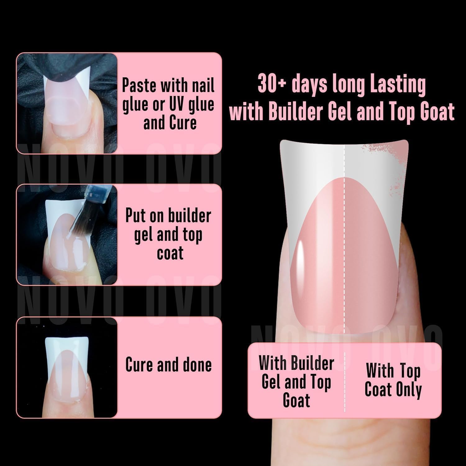 NOVO OVO White French Tip Short Duck Nail Tips Press on, BABY PINK Pre-designed Soft Gel Nail Extension - Image 3