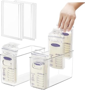 Ugotfeels Breastmilk Storage Container with Freezer Flattener Kit to Flatten Standing Breast Milk Bags in Organizer Bins Save Refrigerator Space2 Pack