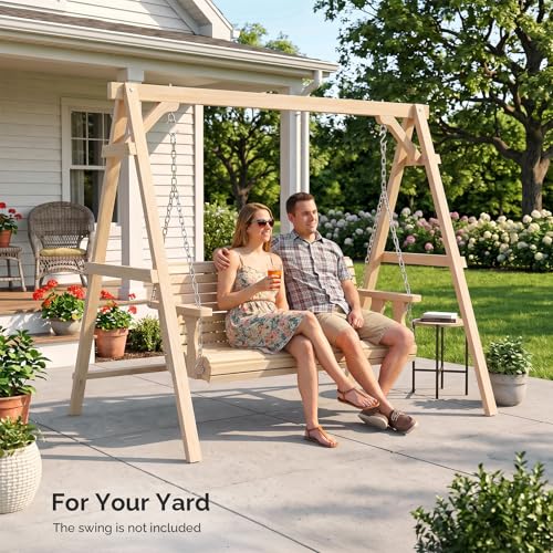 Image of VINGLI 6.2FT Wooden Porch Swing Frame for 4FT Swing, Natural