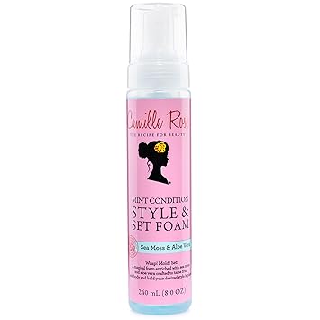 Camille Rose Style & Set Foam, Mint Condition Sea Moss & Aloe Vera Hair Styling Mousse, Curl Defining, Volumizing + Frizz Control, 8 Oz