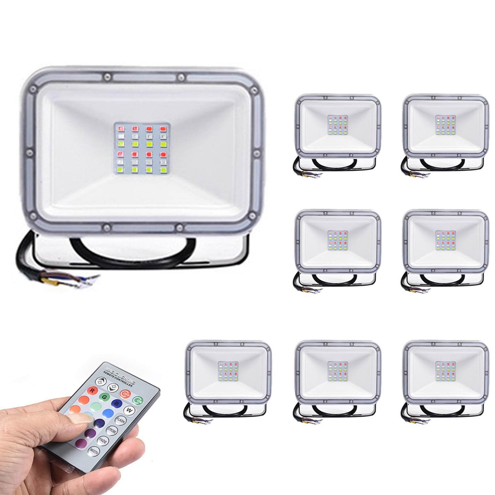 Faretti LED RGB da 20 W for esterni, illuminazione a LED con cambio colore RGB con telecomando, luci da parete impermeabili IP65 for decorazioni natalizie e di Halloween(8 packs)