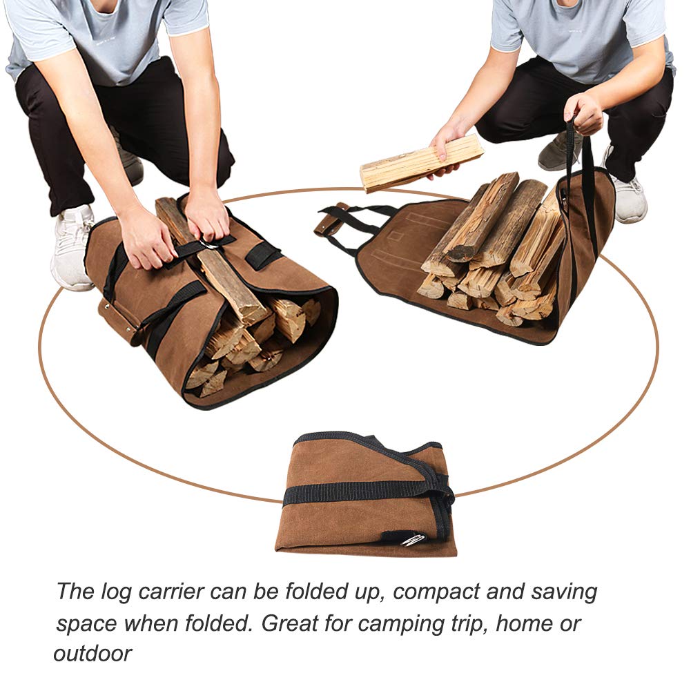 Borsa Per Legna In Tela Cerata – 96x46 Cm, Marrone, Grande Capacità Per Camino E Stufe