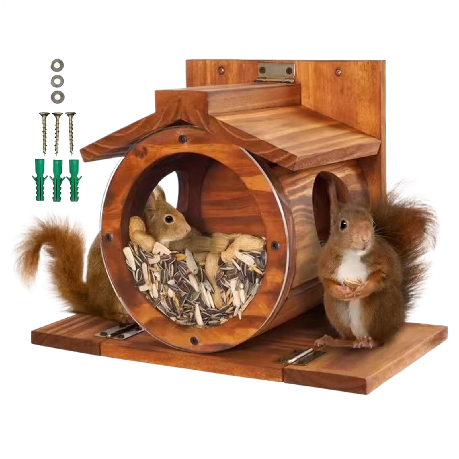 Mangiatoia per scoiattoli in legno, con fori di ventilazione, scatola resistente alle intemperie per noci, pannocchie, fieno, cibo, scoiattoli, giardino, recinzione, albero, cortile