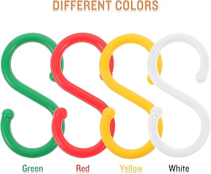 100pcs Colored Plastic S-Hooks for Hanging Multipurpose Displays Lightweight Display Hooks for Snack Stands String Lights Supermarket Shelves Easy Install Outdoor Hanging Hooks