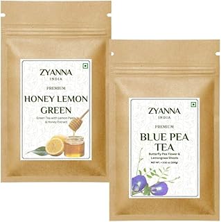 Zyanna Honey Lemon Green Tea(3.53oz) + Blue Pea Tea (3.53oz) Combo Pack of 2 (100g x 2)