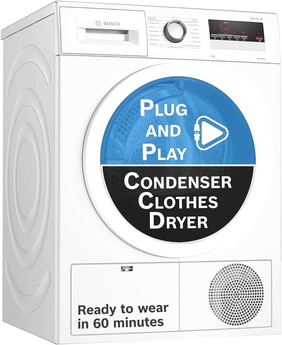 Bosch 7 kg Fully Automatic Condenser Tumble Dryer WTN86203IN, White, Inbuilt Heater)
