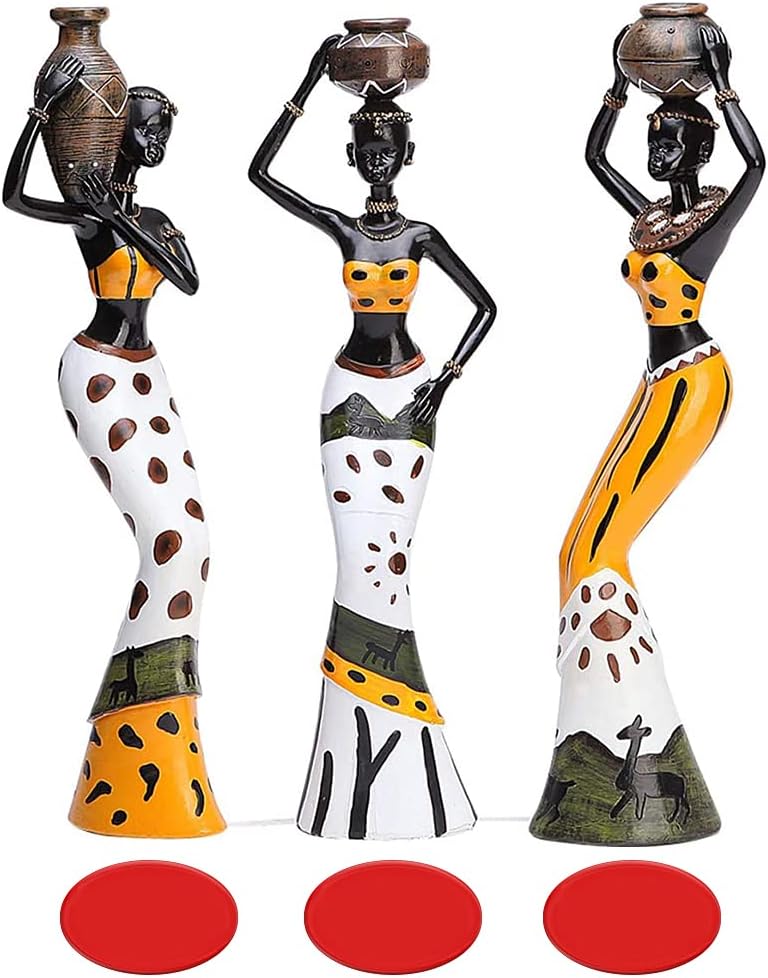 Rayberro 3 Pack African Sculpture,7.5" Women Figure Girls Tribal Lady Figurine Statue Decor Collectible Art Piece Human Decorative Home Black Figurines Creative Vintage Gift Crafts Dolls Ornaments