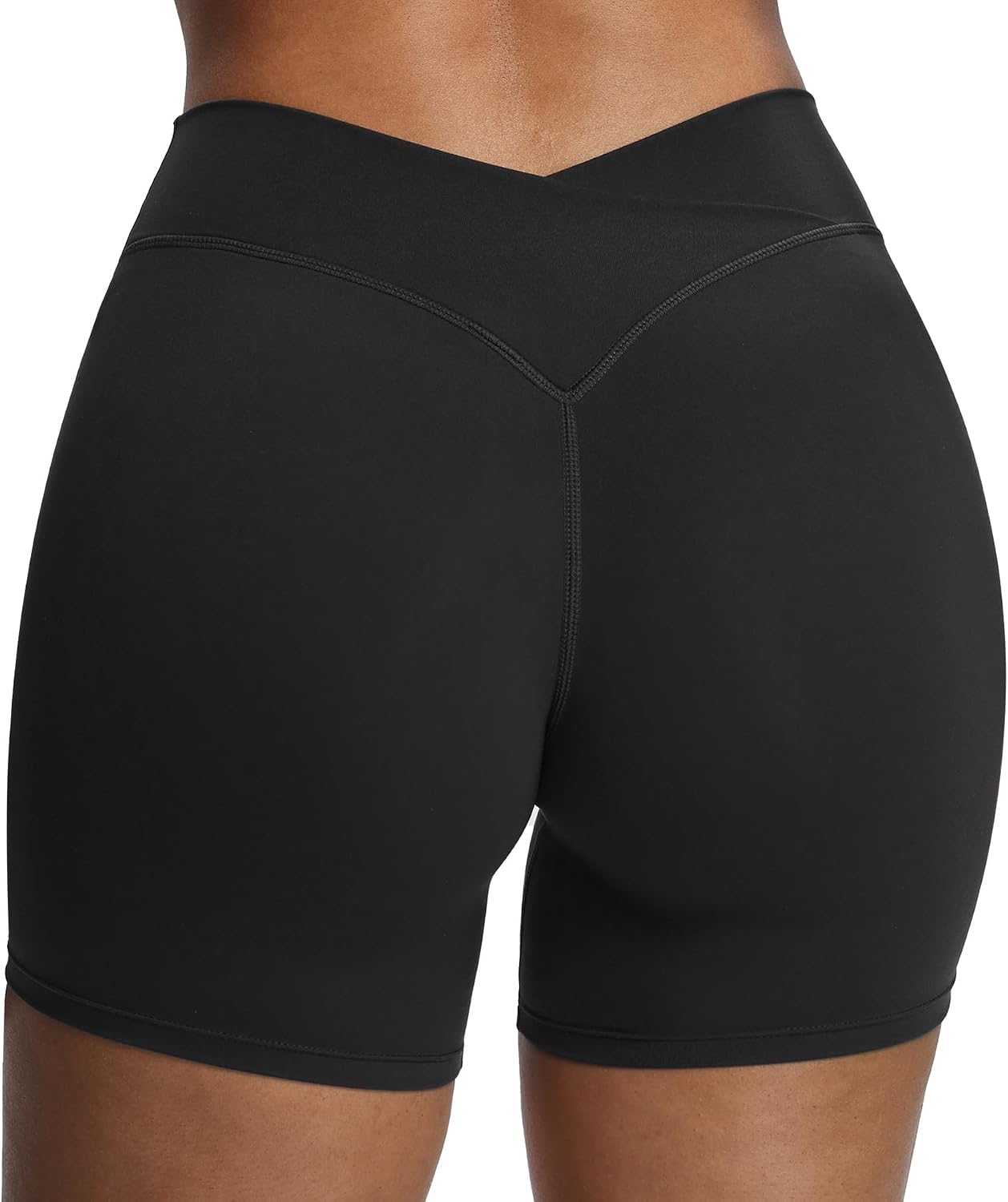 Aoxjox Roxxy Workout Biker Shorts for Women High Waisted Cross-Waist Crossover V Back Tummy Control Running Yoga Short 6"