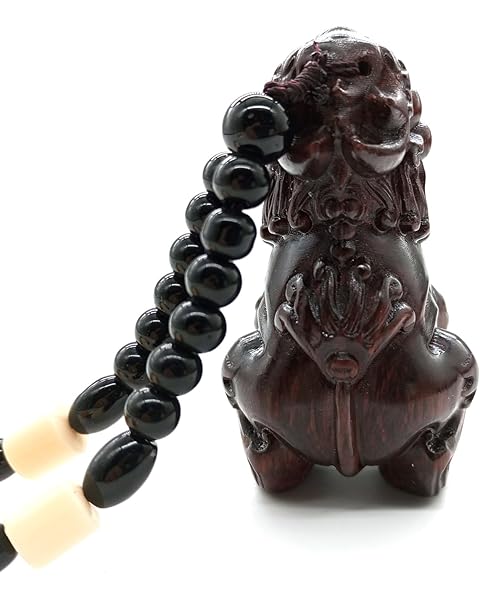 Handmade Red Sandalwood Lion Pendant, Solid Wood Lion Wood Carving Keychain, Refine...