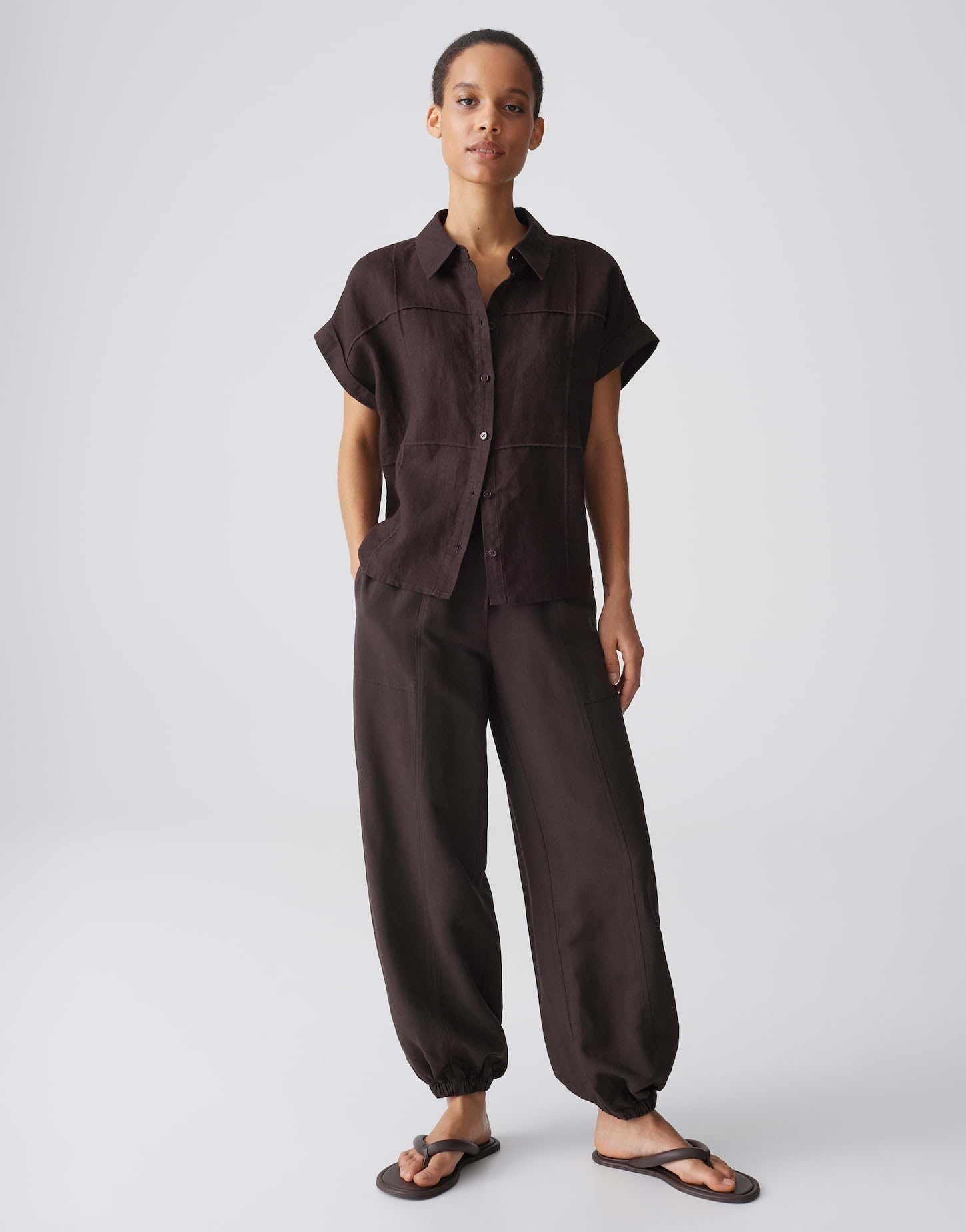OPUS Damen Kurzarmbluse | Leinenbluse mit dreidimensionalen Karo Regular Fit
