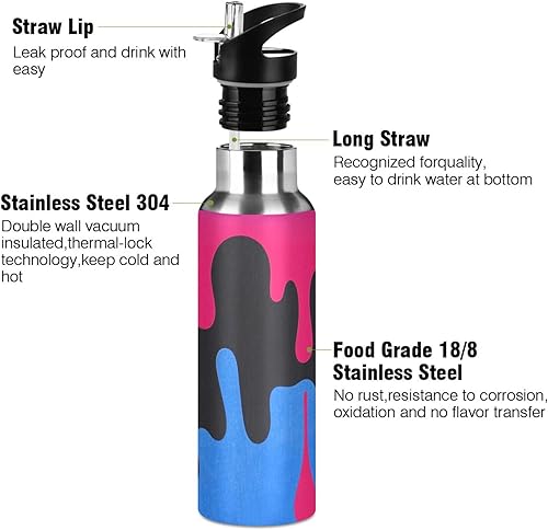 Miniatura 3 de Flowing Pigment Red Black Blue Leak Proof Reusable Water Bottles with Handle Double Wall Vacuum Insulated for School and Outdoor Sports 32 OZ