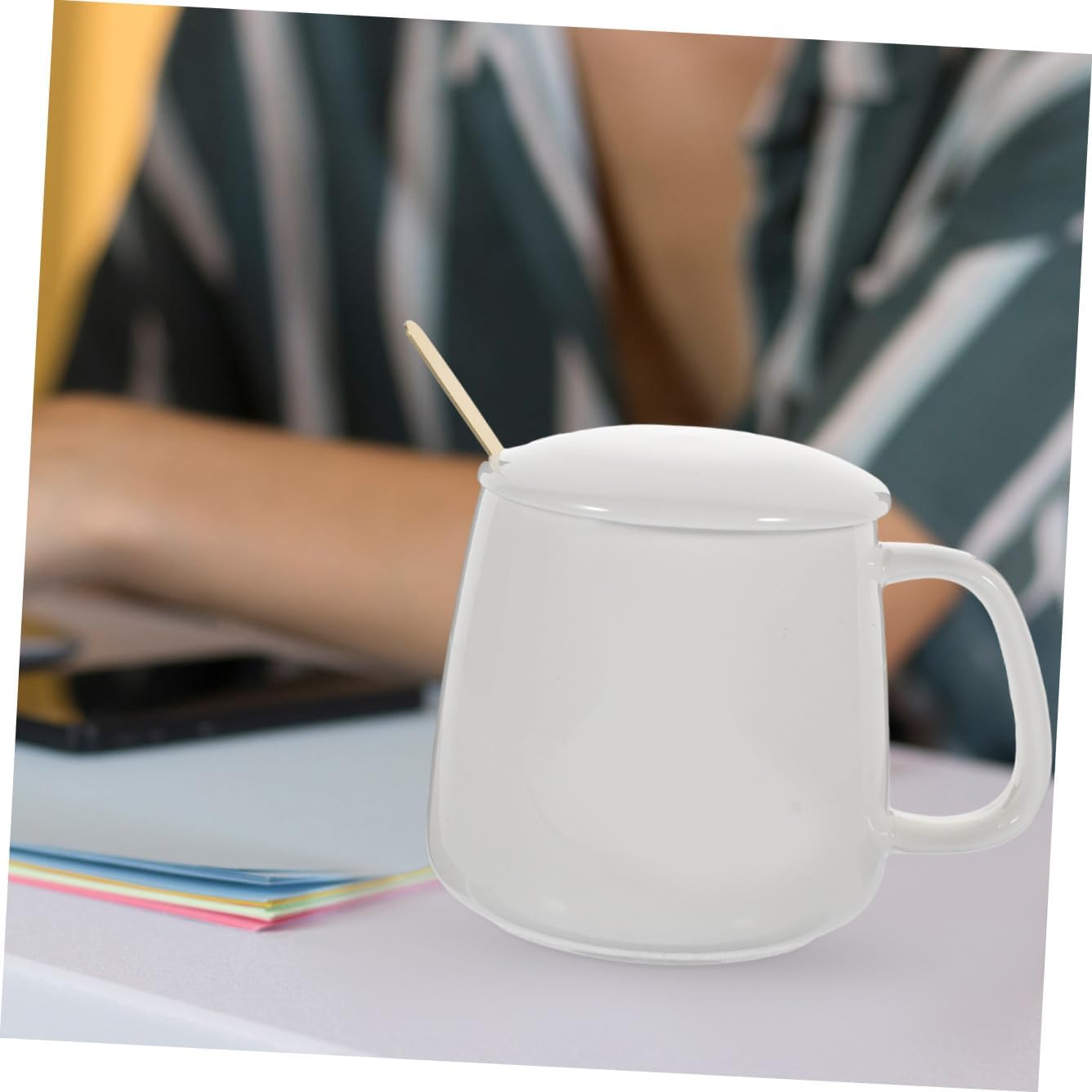 USB Coffee Cup Warmer Mat, Electric Thermostat Ceramic Heating Pad, 55℃ Constant Temperature for Milk and Home Use, Beige USB Gravity Sensor Mug Heater